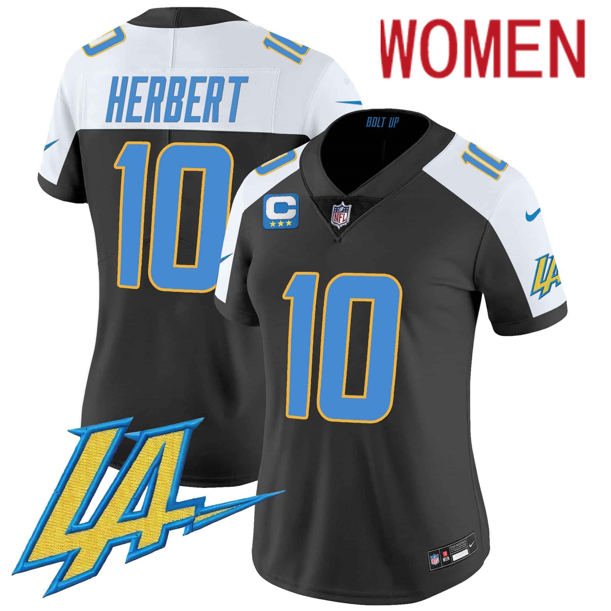 Women Los Angeles Chargers 10 Herbert Black 2024 Nike Vapor Limited NFL Jersey
